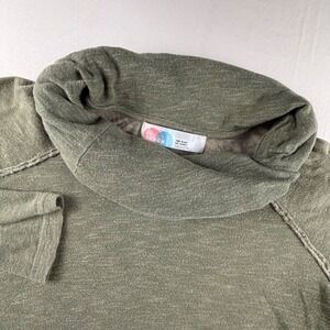 Free People Beach Cowl Neck Sweatshirt Womens One Size Green Heathered Seam 0185